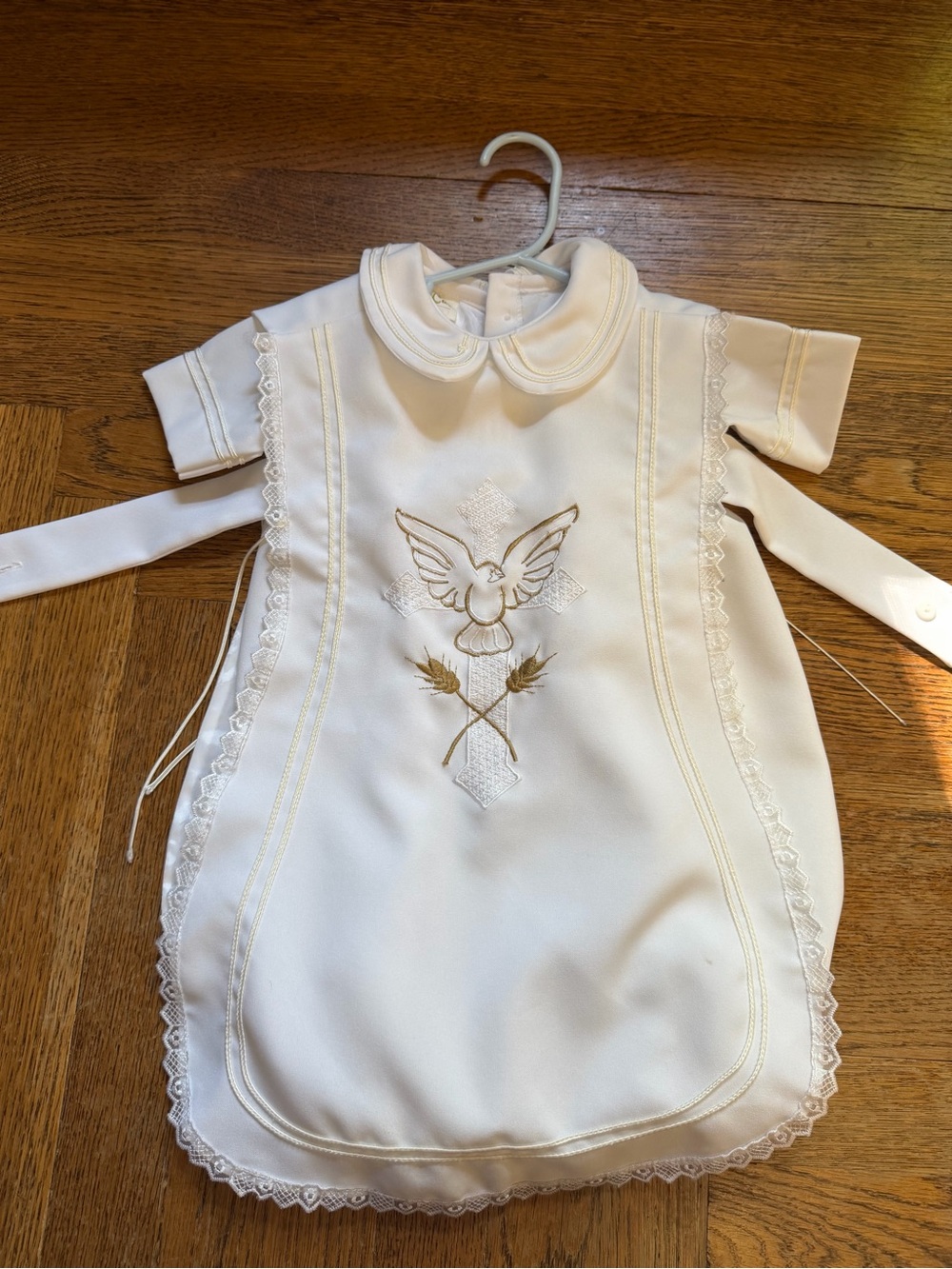 Classic Ivory Infant Christening Gown with Dove Embroidery